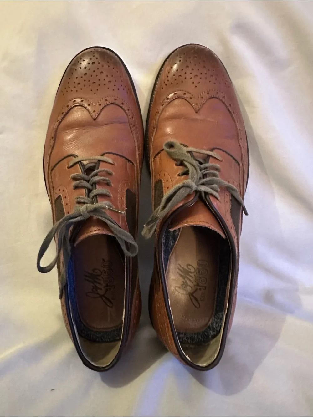Johnston & Murphy Brown Leather Wingtip Oxfords with Olive Fabric Panels